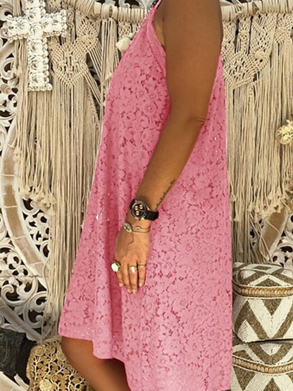 Women's Dress - White Dress Strap Dress Midi Dress Black White Pink Sleeveless Pure Color Lace Spring Summer V Neck Hot Weekend 2023 S M L XL XXL 3XL 4XL 5XL