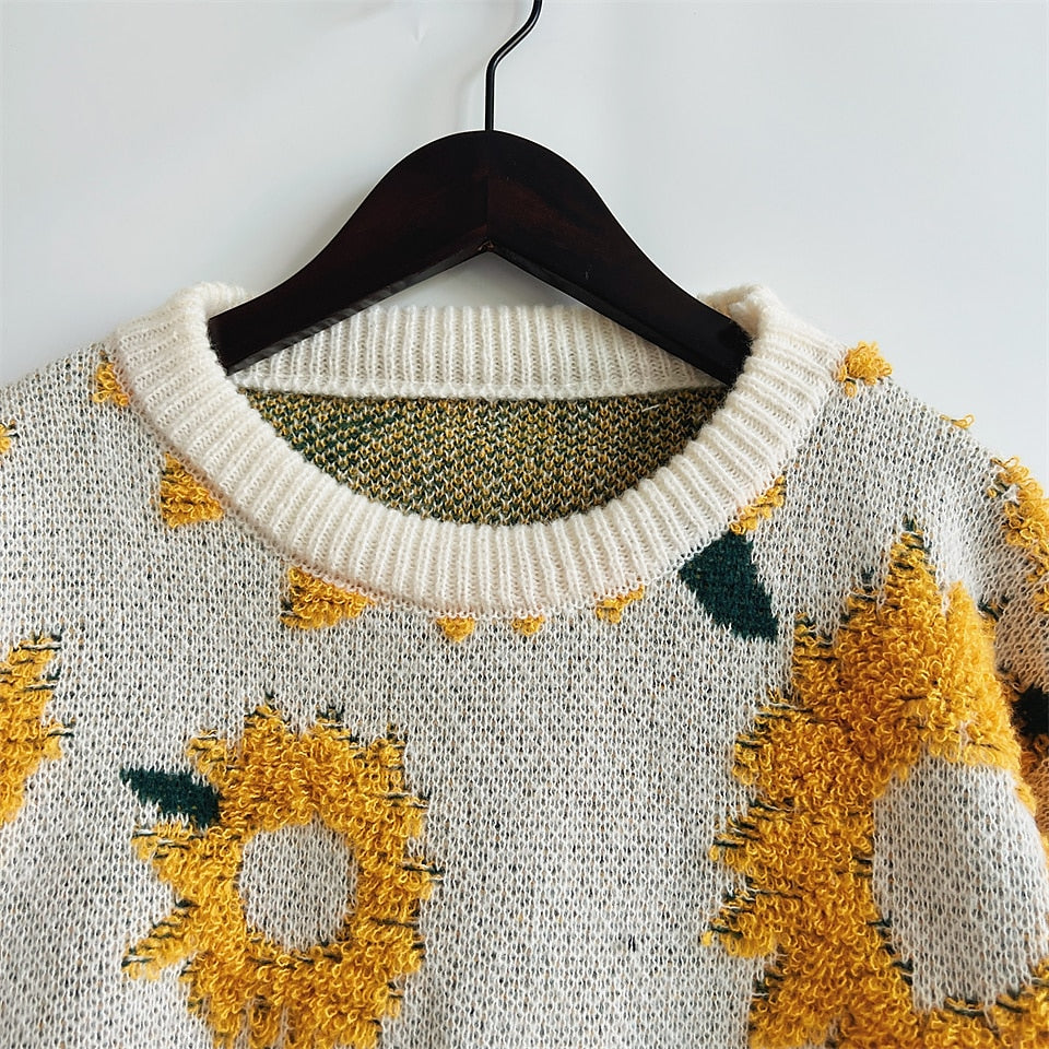 Women's Pullover Sweater Jumper Crew Neck Chunky Knit Polyester Embroidery Spring Fall Winter Regular Daily Holiday Valentine Stylish Casual Long Sleeve Floral Black Yellow S M L