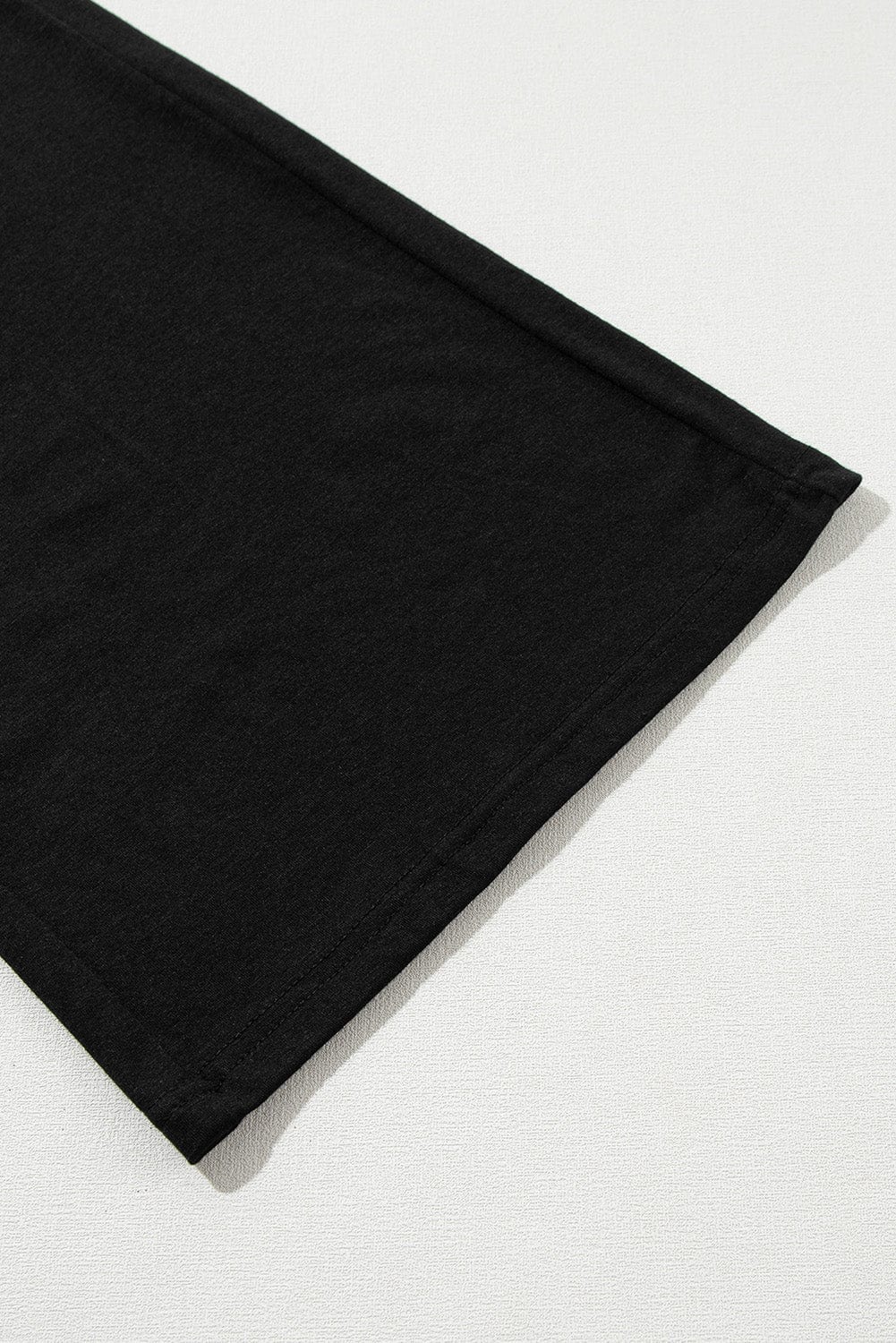 Solid Black Casual Two-Piece T-Shirt and Wide Leg Pants Set