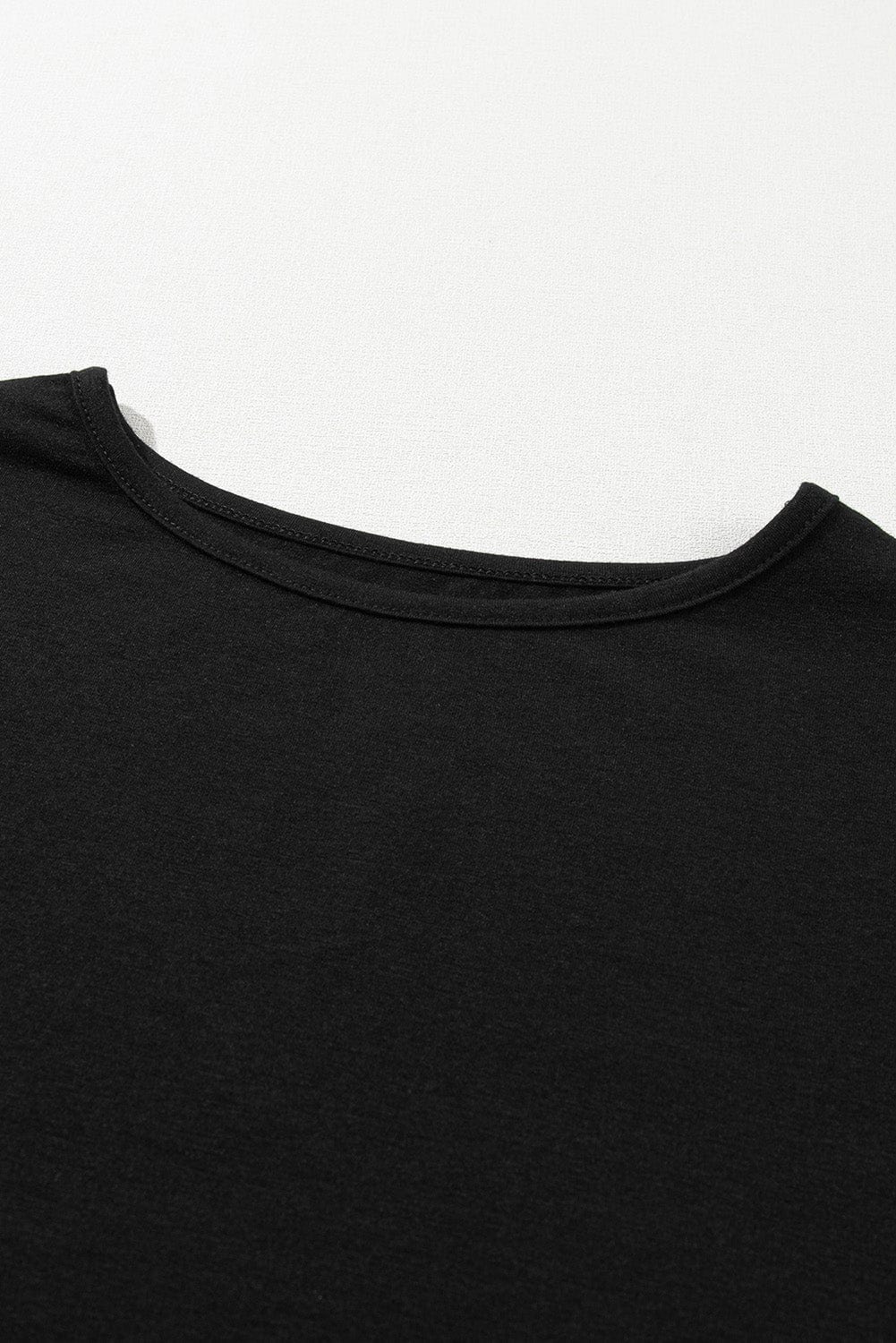 Solid Black Casual Two-Piece T-Shirt and Wide Leg Pants Set