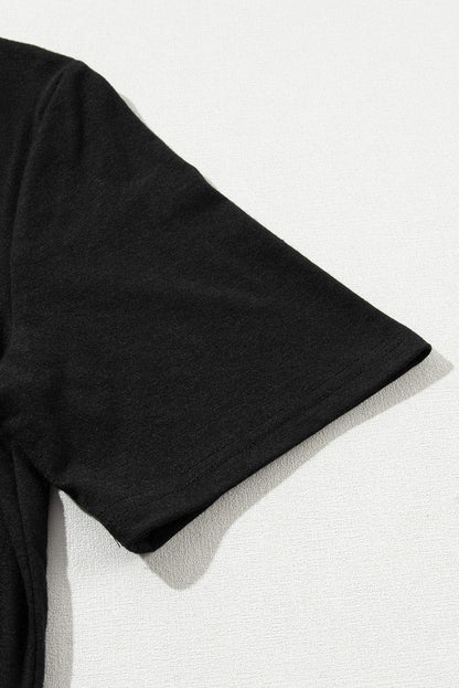 Solid Black Casual Two-Piece T-Shirt and Wide Leg Pants Set