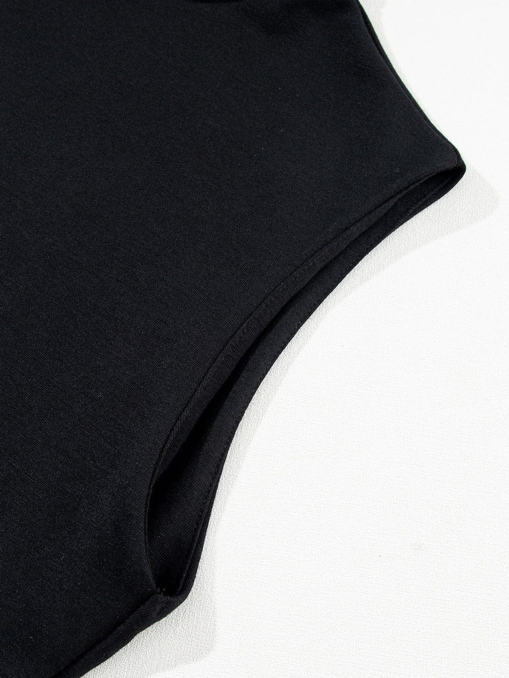 Solid Black Sleeveless Hoodie and High-Waist Shorts Set