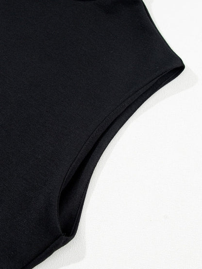 Solid Black Sleeveless Hoodie and High-Waist Shorts Set