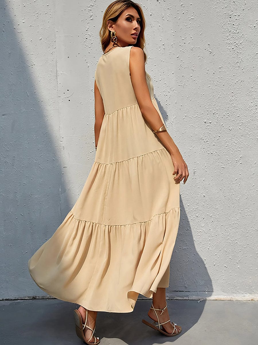 Solid Color V Neck Sleeveless Maxi Dress