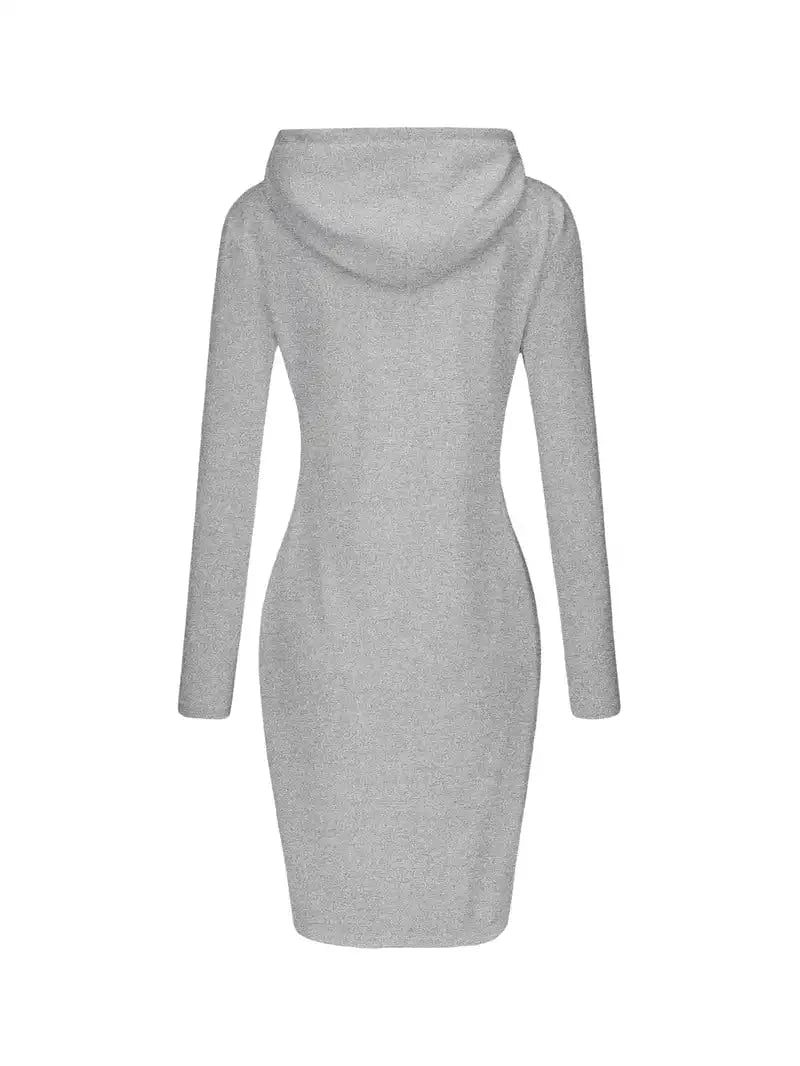 Solid Drawstring Long Sleeve Pocket Hooded Active Sports Mini Dress