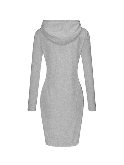 Solid Drawstring Long Sleeve Pocket Hooded Active Sports Mini Dress