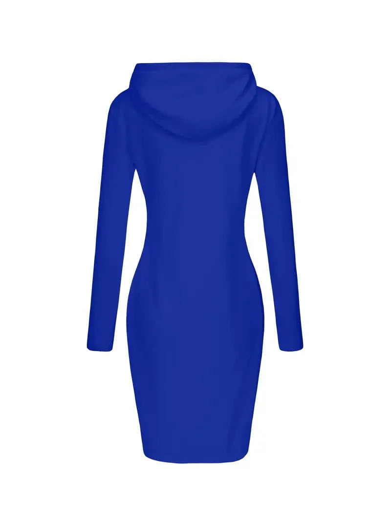 Solid Drawstring Long Sleeve Pocket Hooded Active Sports Mini Dress