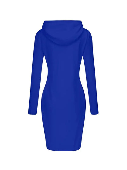 Solid Drawstring Long Sleeve Pocket Hooded Active Sports Mini Dress