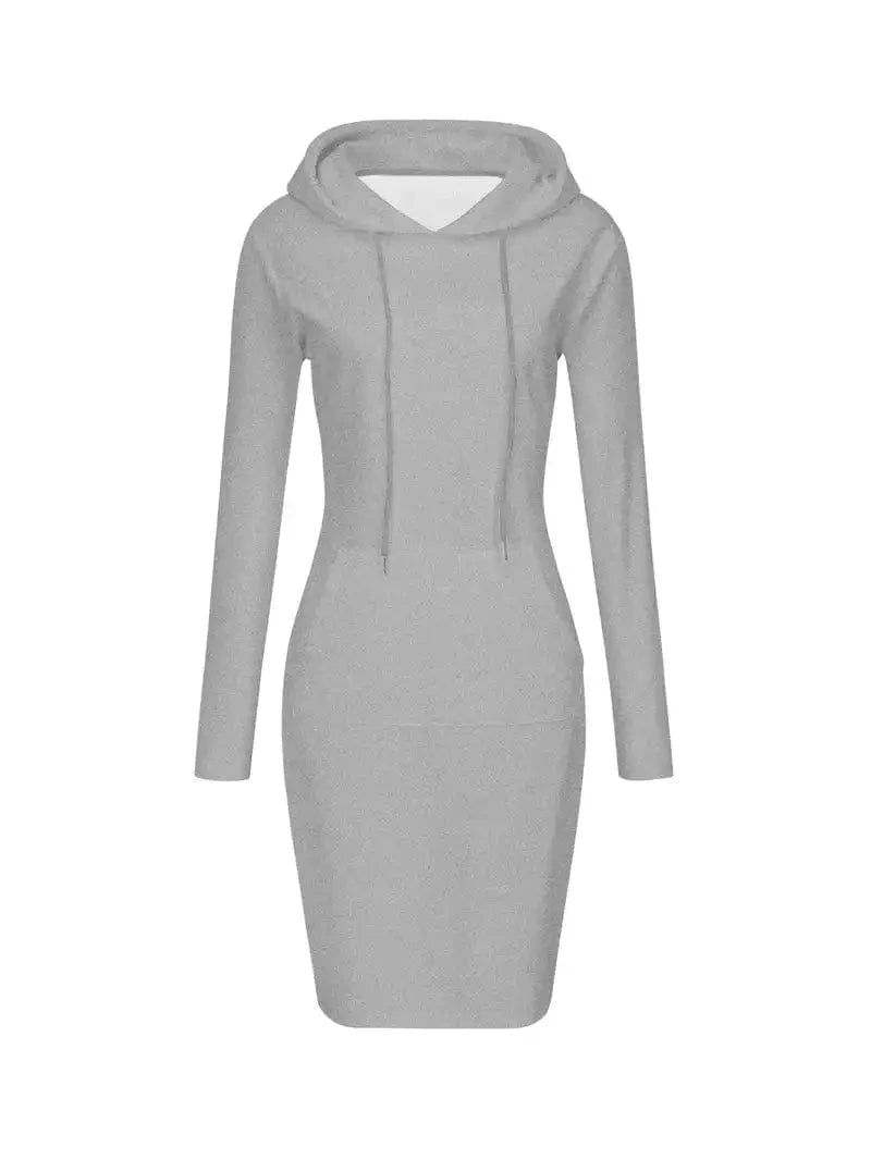 Solid Drawstring Long Sleeve Pocket Hooded Active Sports Mini Dress