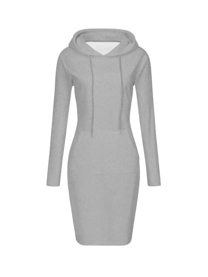 Solid Drawstring Long Sleeve Pocket Hooded Active Sports Mini Dress