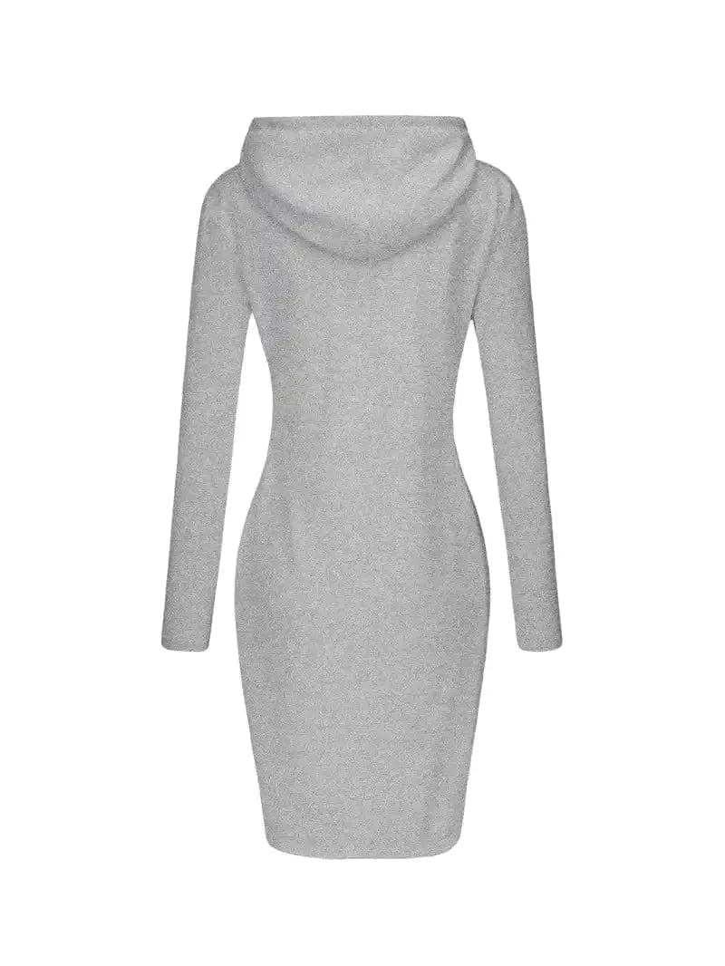 Solid Drawstring Long Sleeve Pocket Hooded Active Sports Mini Dress