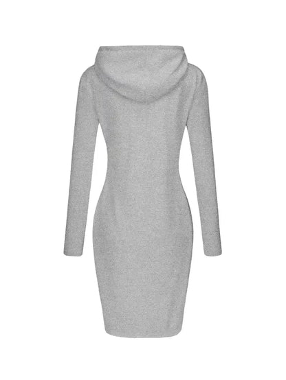 Solid Drawstring Long Sleeve Pocket Hooded Active Sports Mini Dress