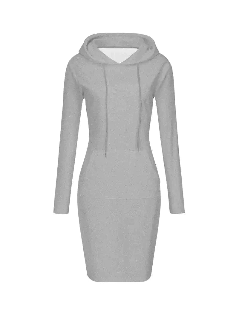 Solid Drawstring Long Sleeve Pocket Hooded Active Sports Mini Dress