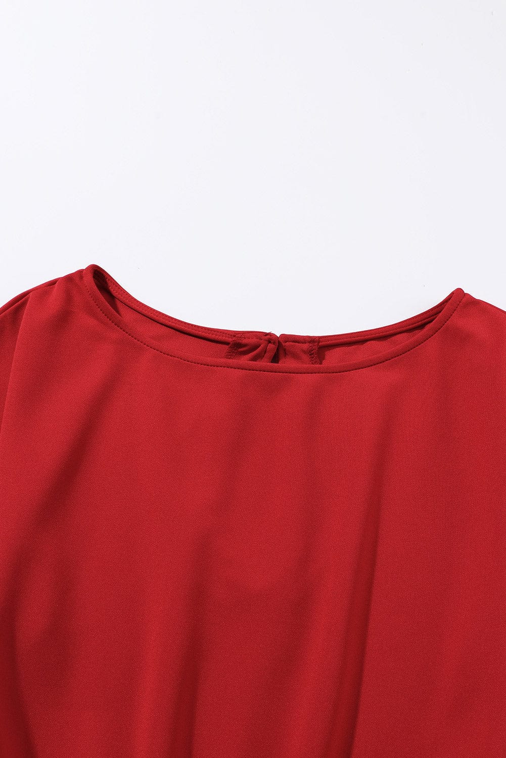 Solid Five-Point Sleeve Belted Wide-Leg Jumpsuit