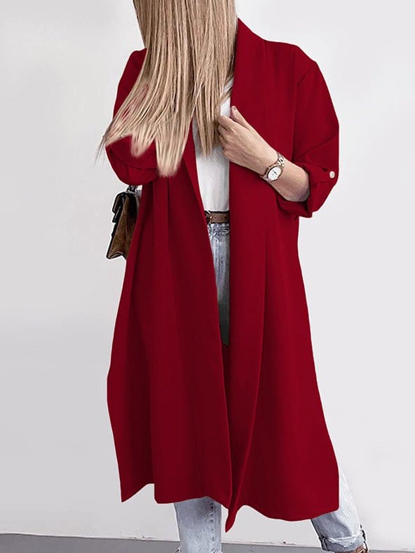 Solid Lapel 3/4 Sleeve Slit Cardigan