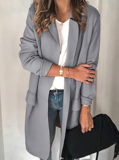 Solid Lapel Long Sleeve Fake Pocket Blazer