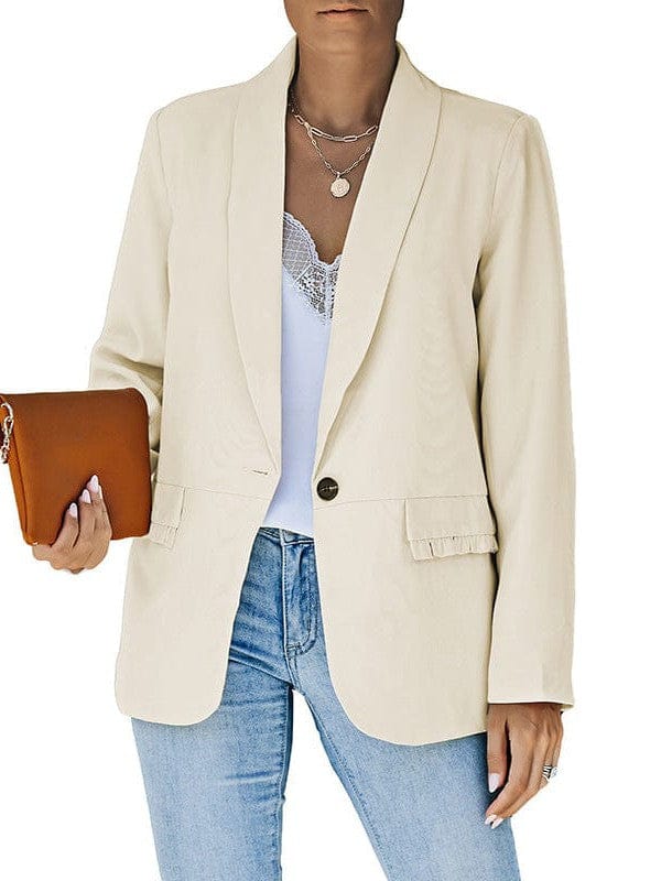 Solid Lapel Long Sleeve Fake Pocket Blazer
