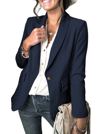 Solid Lapel Long Sleeve Fake Pocket Blazer