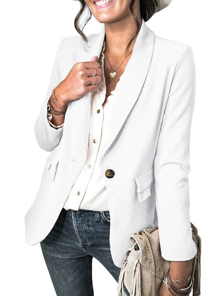 Solid Lapel Long Sleeve Fake Pocket Blazer