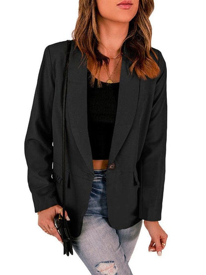 Solid Lapel Long Sleeve Fake Pocket Blazer