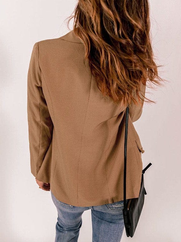 Solid Lapel Long Sleeve Fake Pocket Blazer