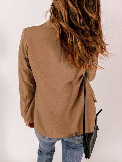 Solid Lapel Long Sleeve Fake Pocket Blazer