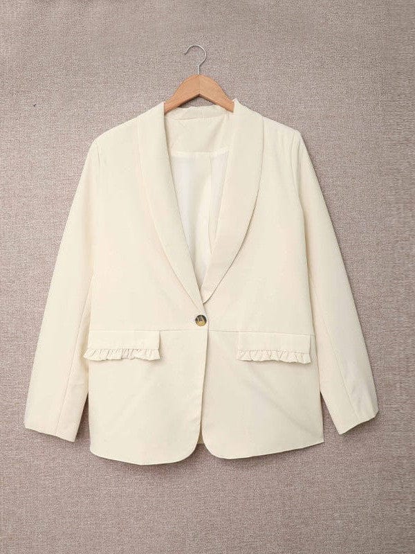 Solid Lapel Long Sleeve Fake Pocket Blazer
