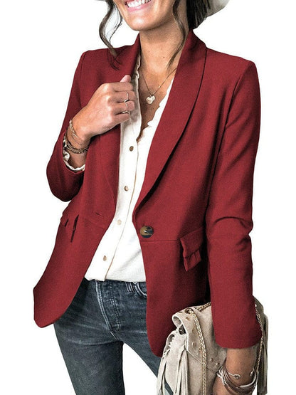 Solid Lapel Long Sleeve Fake Pocket Blazer