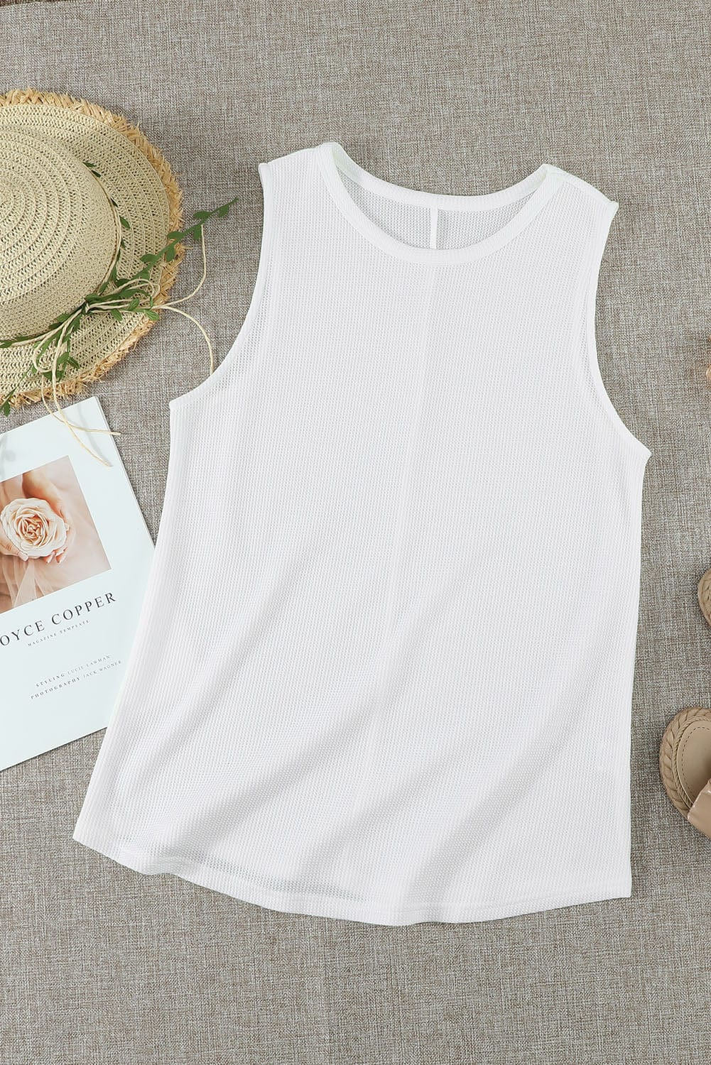 Solid Round Neck Sleeveless Top Vest
