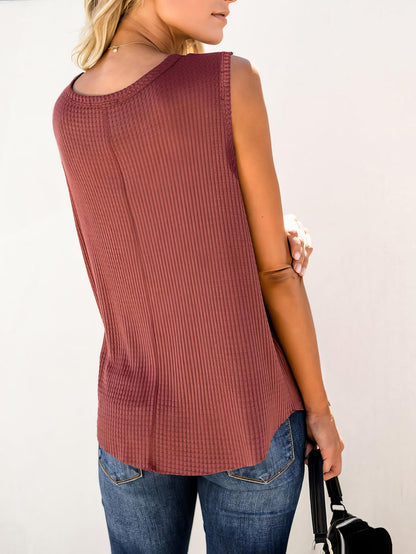 Tank Tops - Solid Round Neck Sleeveless Top Vest - MsDressly