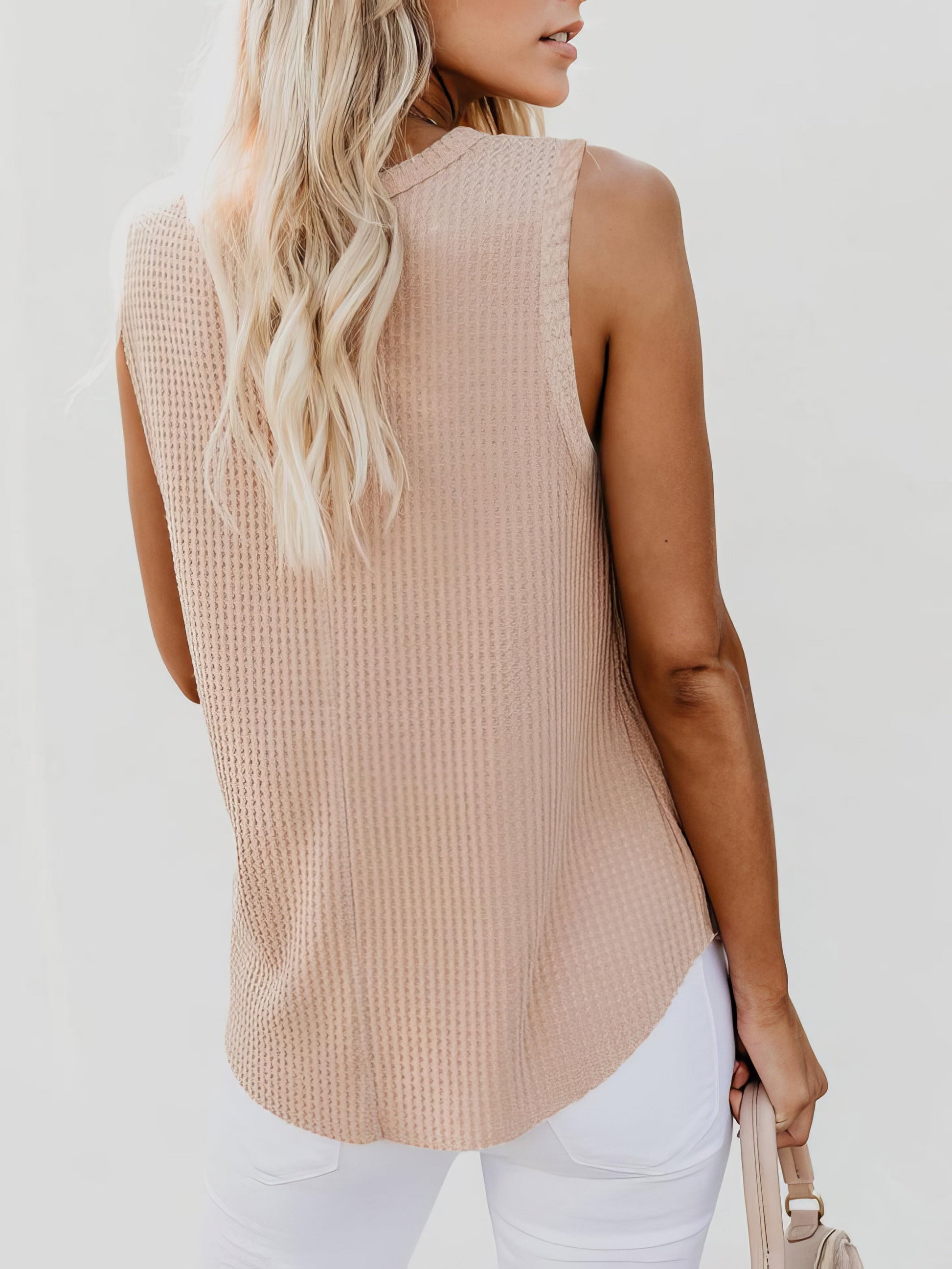 Tank Tops - Solid Round Neck Sleeveless Top Vest - MsDressly