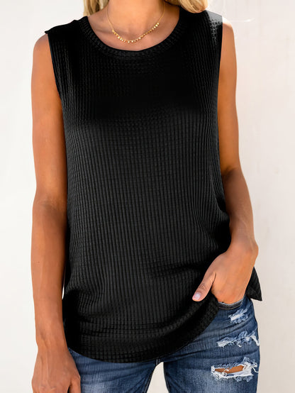 Tank Tops - Solid Round Neck Sleeveless Top Vest - MsDressly