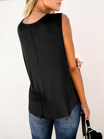 Tank Tops - Solid Round Neck Sleeveless Top Vest - MsDressly