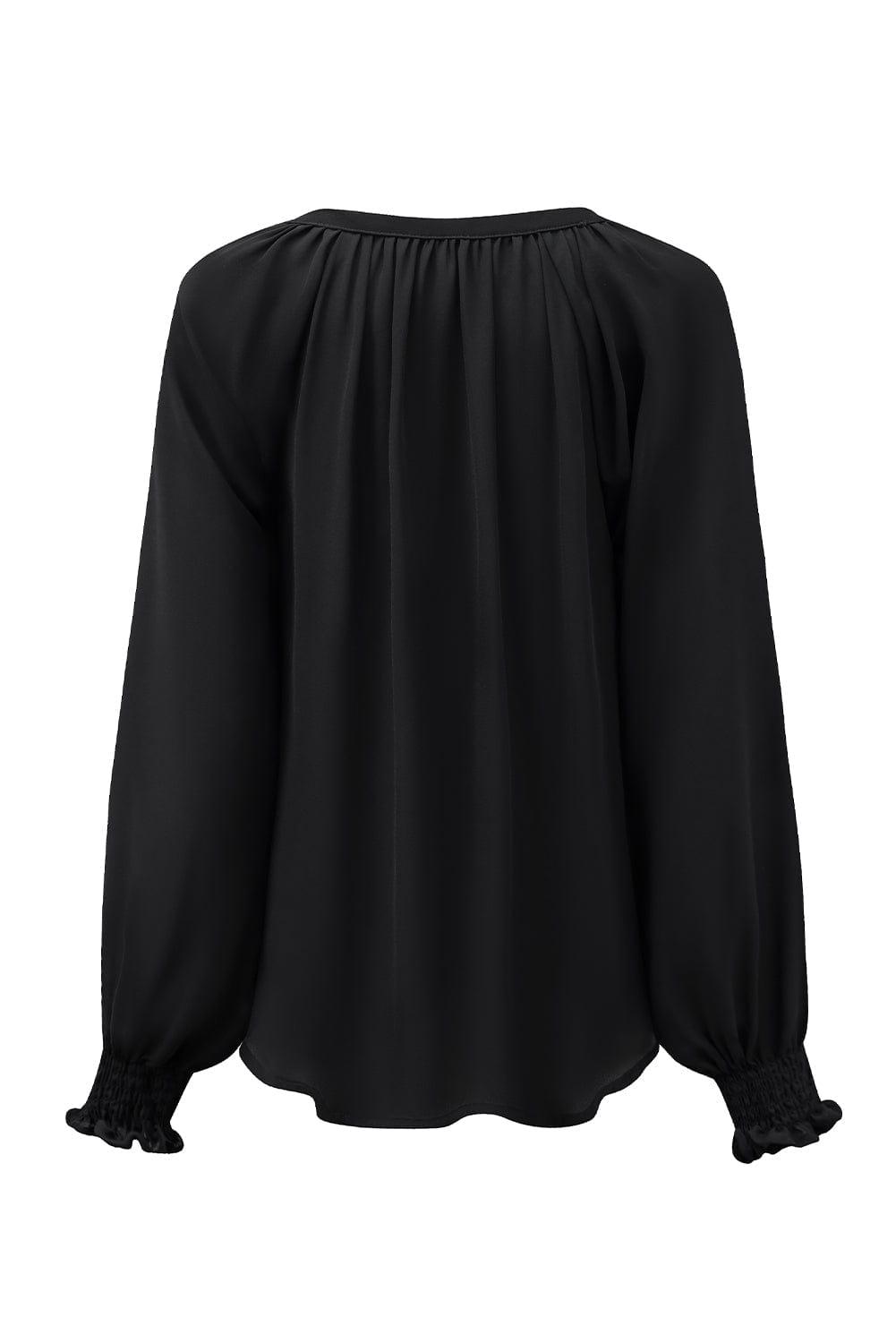 Solid Ruffled V-Neck Long Sleeve Blouse