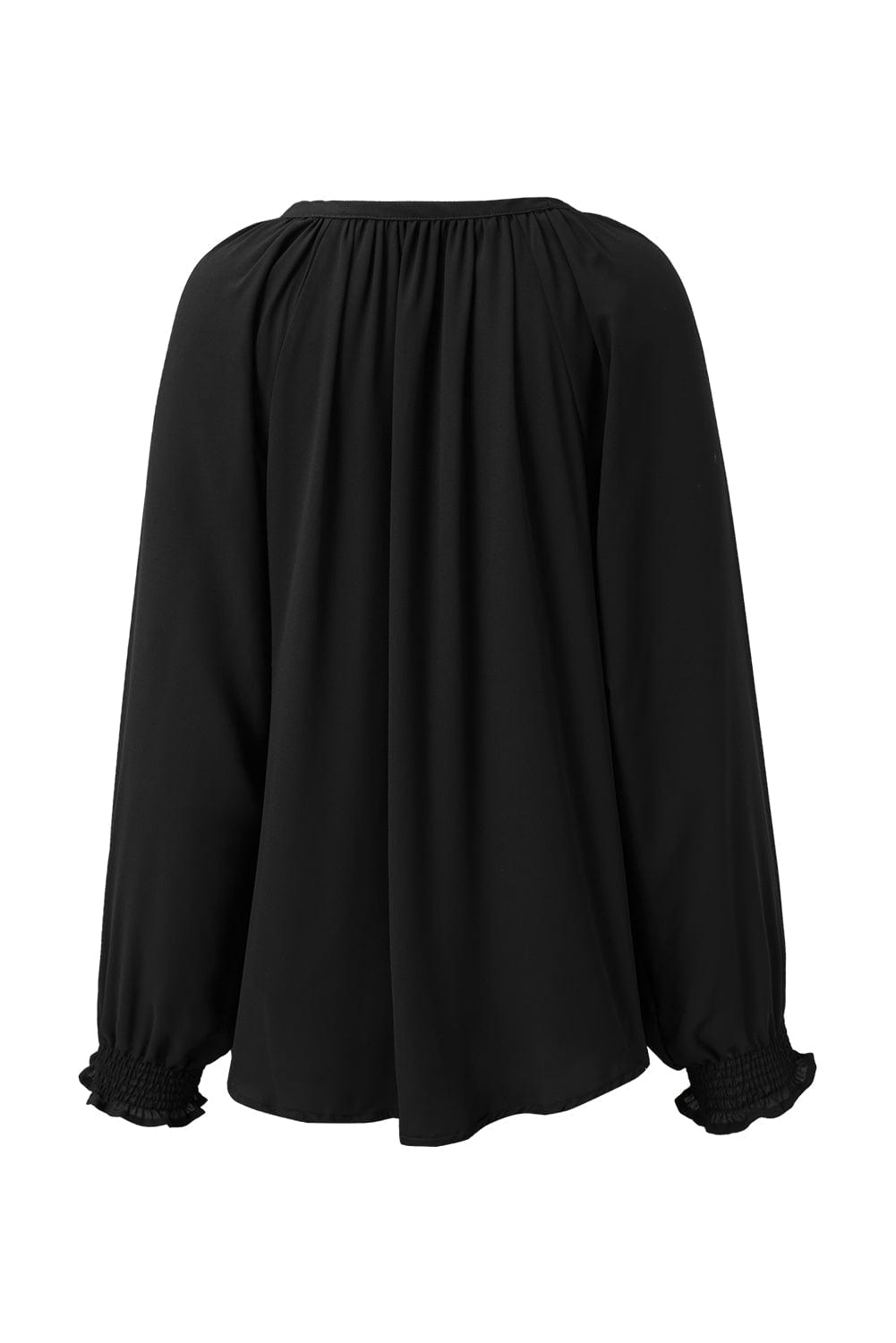Solid Ruffled V-Neck Long Sleeve Blouse