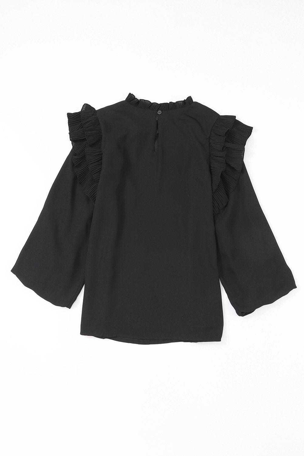 Solid Ruffled V-Neck Long Sleeve Blouse