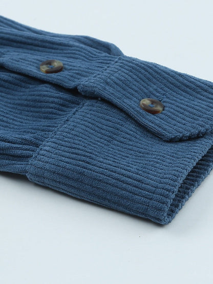 Solid V Neck Long Sleeves Metal Buttons Blouse