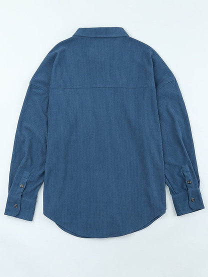 Solid V Neck Long Sleeves Metal Buttons Blouse