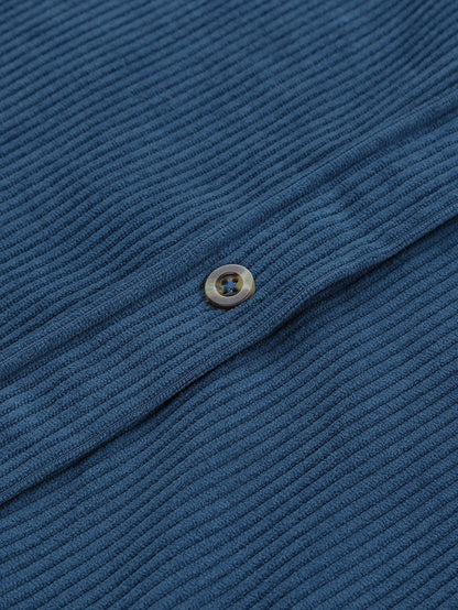 Solid V Neck Long Sleeves Metal Buttons Blouse