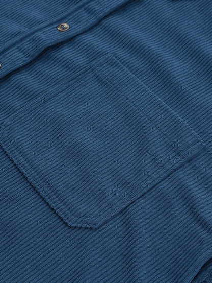 Solid V Neck Long Sleeves Metal Buttons Blouse