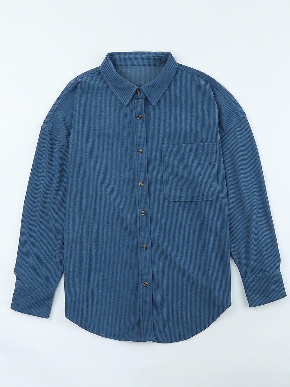 Solid V Neck Long Sleeves Metal Buttons Blouse