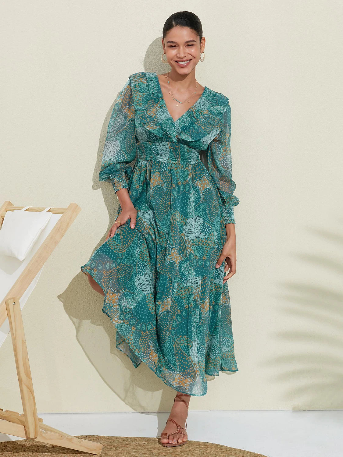 Chiffon V Neck Wedding Guest Dress, Vacation Dress