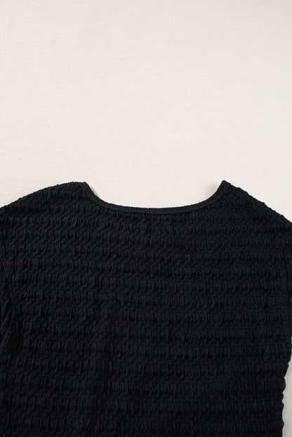 Sophisticated Black Textured Midi Dress with Twist Front Detail