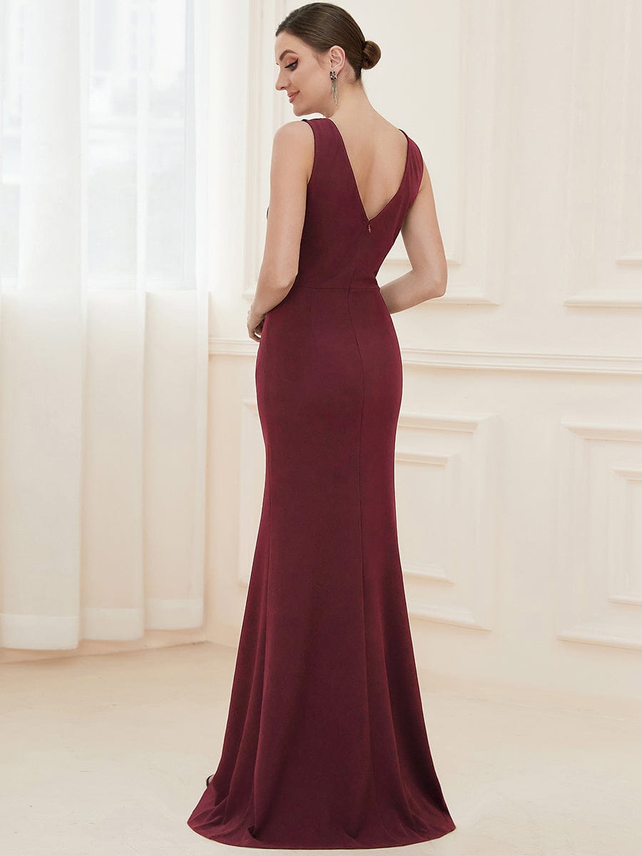 Sophisticated Deep V Neck Sleeveless Evening Gown with Pencil Split