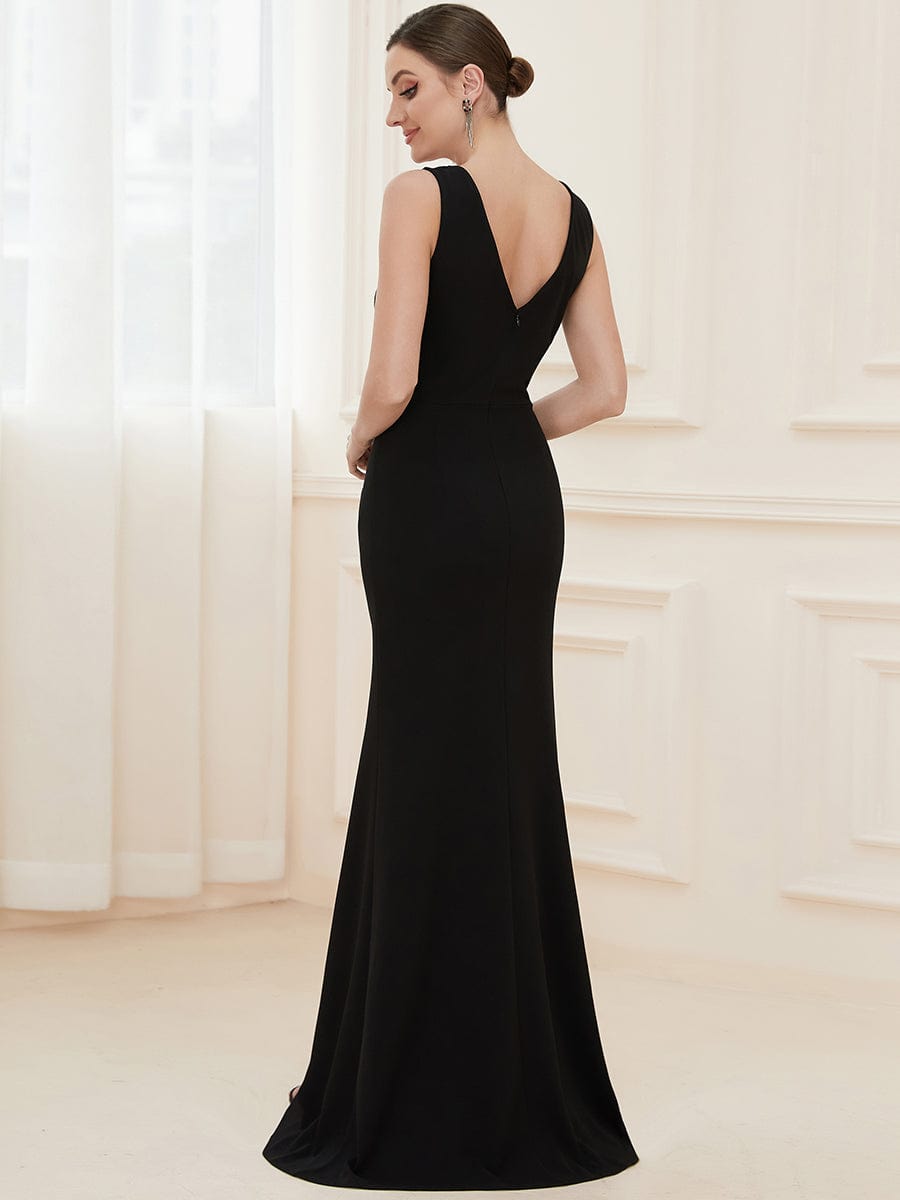 Sophisticated Deep V Neck Sleeveless Evening Gown with Pencil Split
