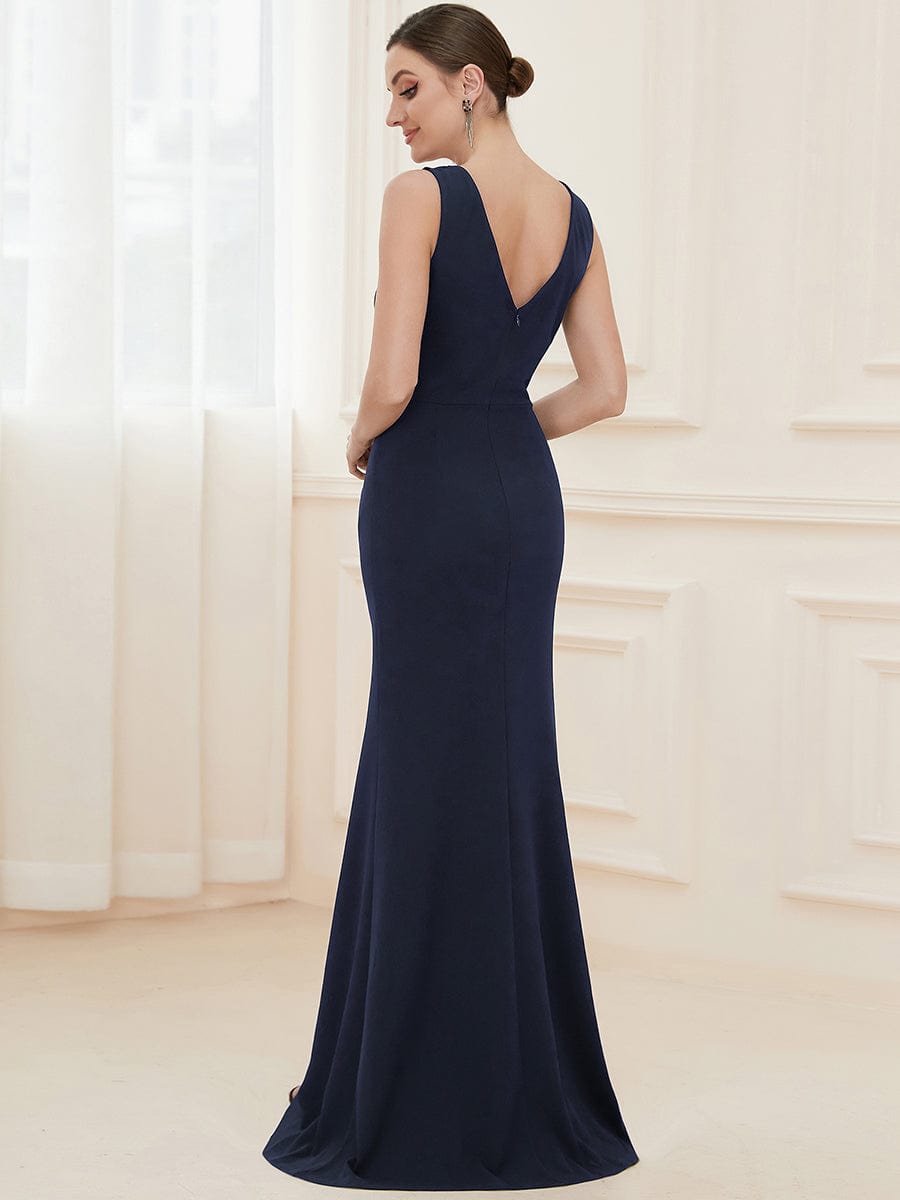Sophisticated Deep V Neck Sleeveless Evening Gown with Pencil Split