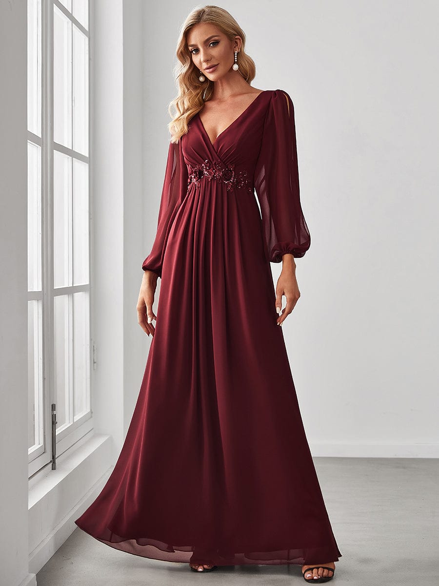 Sophisticated Floor-Length Formal Dresses with Lantern Sleeves