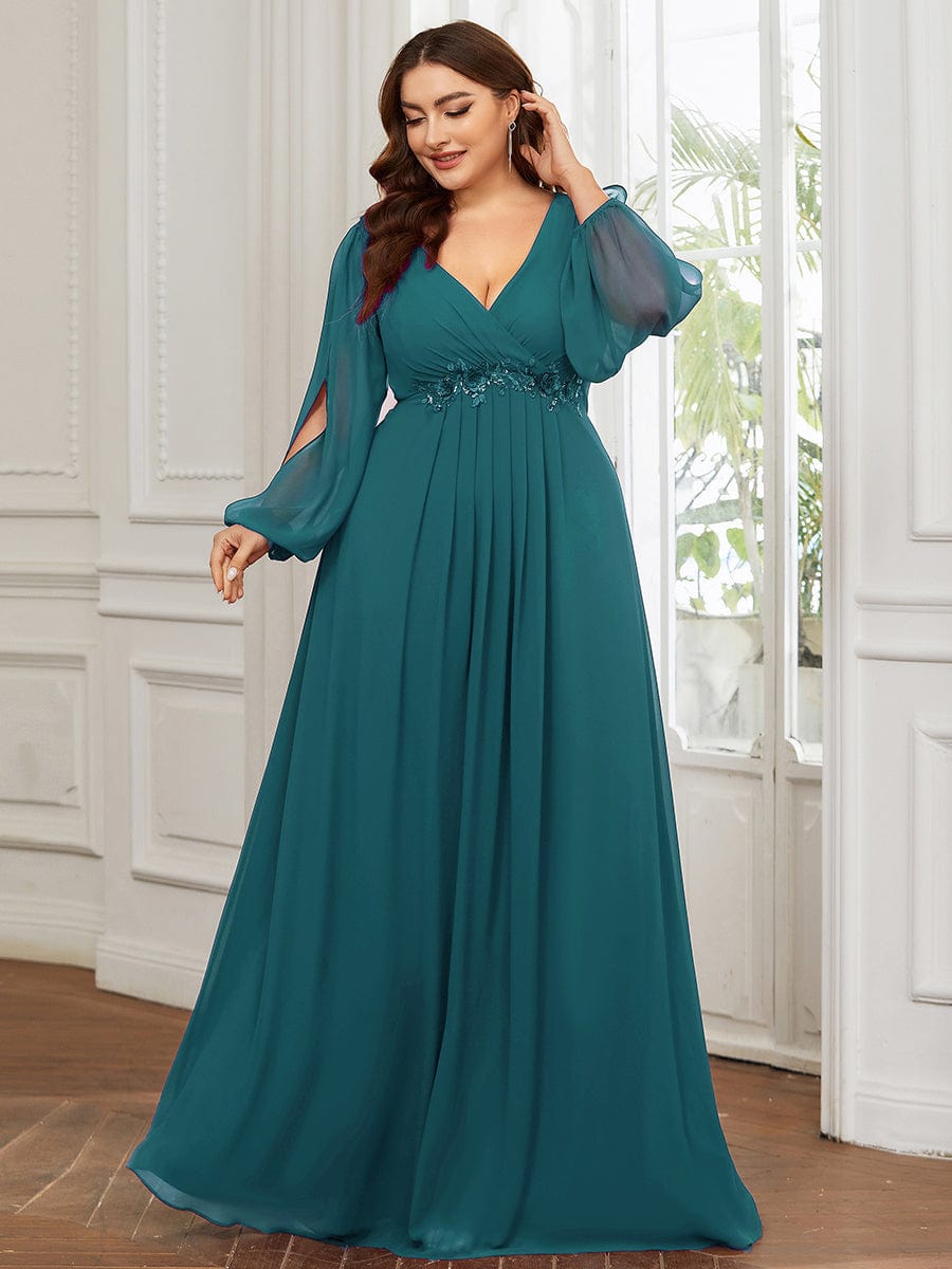 Sophisticated Floor-Length Formal Dresses with Lantern Sleeves