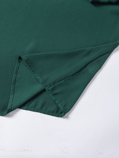 Sophisticated Forest Green Pleated Bell Sleeve Blouse