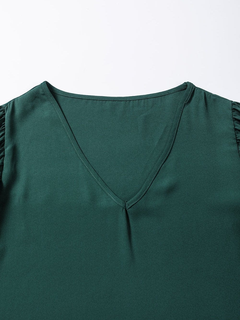 Sophisticated Forest Green Pleated Bell Sleeve Blouse
